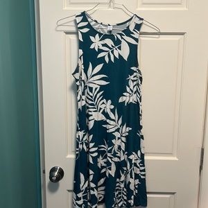 Pretty Teal & White Tropical Swing Mini Dress